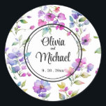 Elegant pink purple watercolor wildflowers  classic round sticker<br><div class="desc">Elegant pink purple watercolor wildflowers greenery - Perfect for spring, summer, or fall events. Beautiful pink wildflower watercolor artwork for country, boho, garden, and floral theme occasions. To get started changing names and event details, click on "Personalise this template" and edit the wording in the template boxes. To access the...</div>