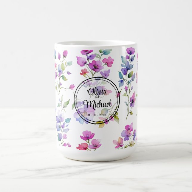 Elegant pink purple watercolor wildflowers  coffee mug (Center)