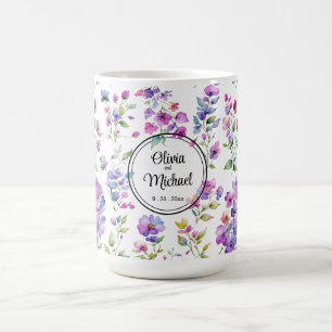 Elegant pink purple watercolor wildflowers coffee mug