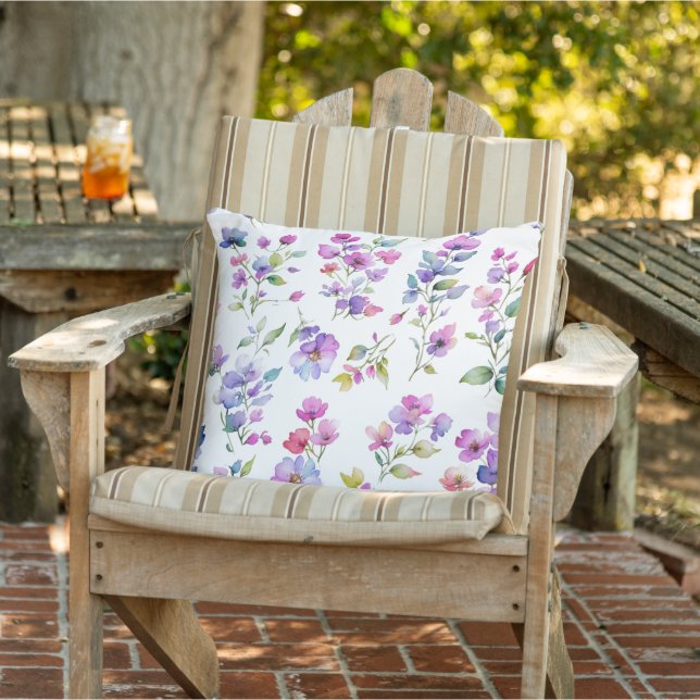 Elegant pink purple watercolor wildflowers  cushion (Chair)