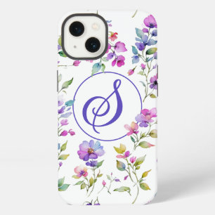 Elegant pink purple watercolor wildflowers iPhone 13 case