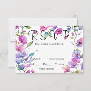 Elegant pink purple watercolor wildflowers RSVP card