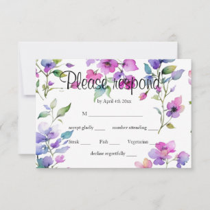 Elegant pink purple watercolor wildflowers RSVP card