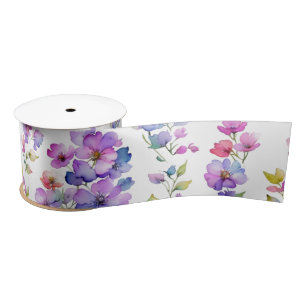 Elegant pink purple watercolor wildflowers satin ribbon