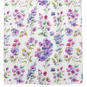 Elegant pink purple watercolor wildflowers  shower curtain
