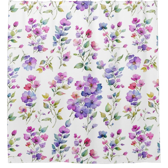 Elegant pink purple watercolor wildflowers  shower curtain (Front)