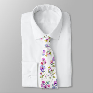 Elegant pink purple watercolor wildflowers  tie