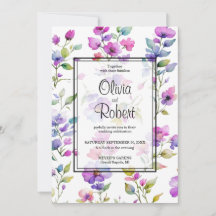 Elegant pink purple watercolor wildflowers wedding