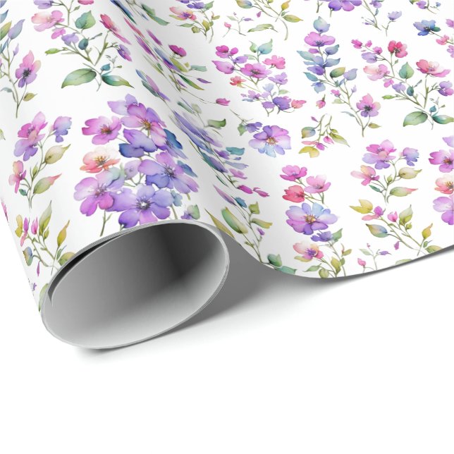 Elegant pink purple watercolor wildflowers  wrapping paper (Roll Corner)