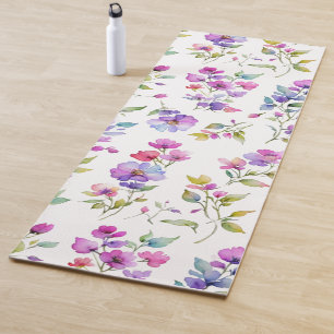 Elegant pink purple watercolor wildflowers  yoga mat