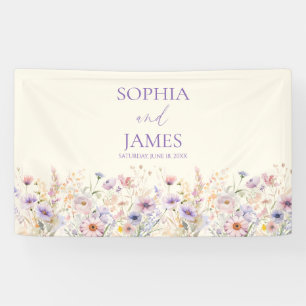 Elegant Pink Purple Wildflower Meadow Wedding Banner