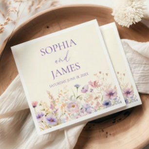 Elegant Pink Purple Wildflower Meadow Wedding Napkin