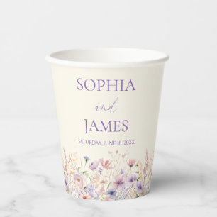Elegant Pink Purple Wildflower Meadow Wedding Paper Cups