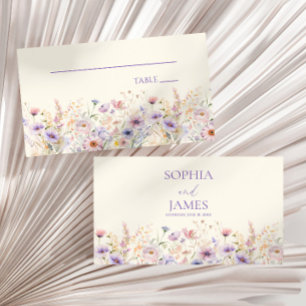 Elegant Pink Purple Wildflower Meadow Wedding Place Card