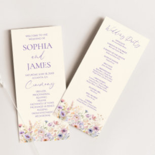 Elegant Pink Purple Wildflower Meadow Wedding Programme