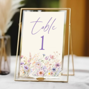 Elegant Pink Purple Wildflower Meadow Wedding Table Number