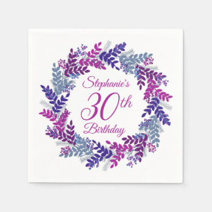 Elegant Pink Purple Wreath 30th Birthday Napkin