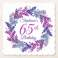 Elegant Pink Purple Wreath 65th Birthday