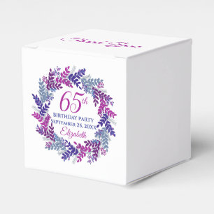 Elegant Pink Purple Wreath 65th Birthday Party Favour Box