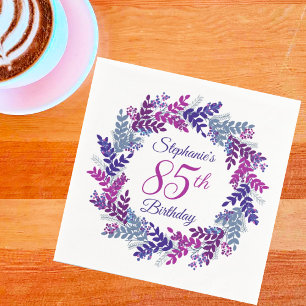 Elegant Pink Purple Wreath 85th Birthday Napkin