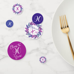 Elegant Pink Purple Wreath 90th Birthday Confetti