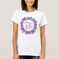 Elegant Pink Purple Wreath Monogram 85th Birthday