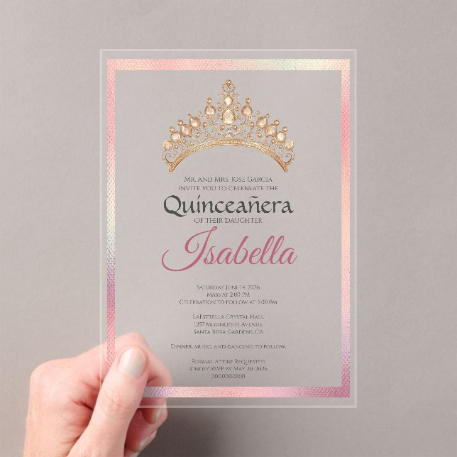Elegant Pink Quinceanera 15th Birthday Acrylic Invitations (Insitu (Handheld))