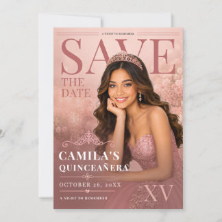 Elegant Pink Quinceanera Save the Date Birthday Invitation