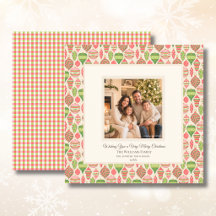 Elegant Pink Red and Green Photo Christmas Card