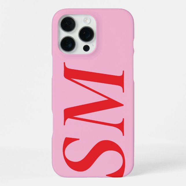 Elegant Pink Red Bold Initial Monogram iPhone Case (Back)