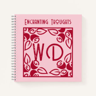 Elegant Pink, Red Floral Art, Personalised Journal