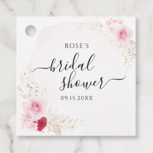 Elegant Pink & Red Floral Bridal Shower Favour Tags