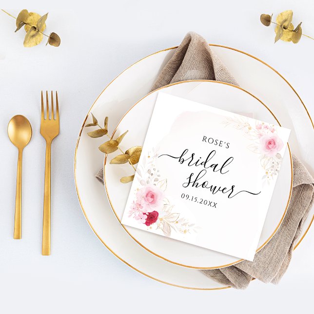 Elegant Pink & Red Floral Bridal Shower Napkin (Creator Uploaded)