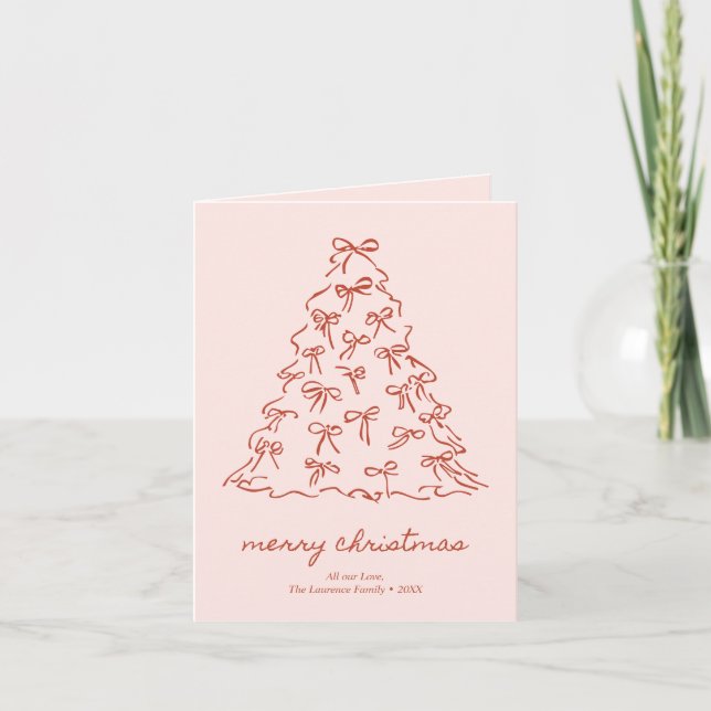 Elegant Pink & Red Folded Merry Christmas No Photo Holiday Card (Front)