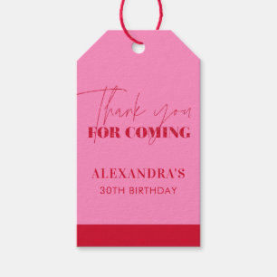 Elegant Pink Red Glitter Birthday Thank You Gift Tags