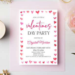 Elegant Pink Red Hearts Valentines Day Party Invitation