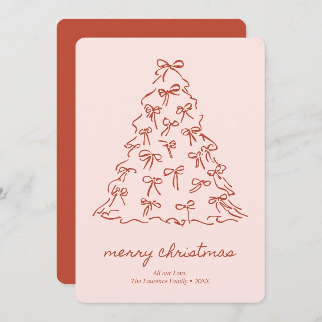 Elegant Pink & Red Merry Christmas Non-Photo Holiday Card (Front/Back)