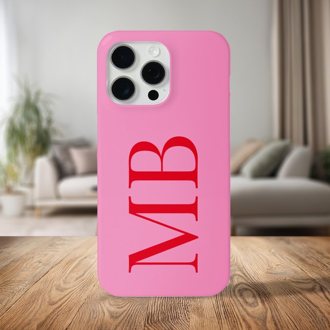 Elegant Pink Red Minimalist Initial Monogram Case-Mate iPhone Case (Creator Uploaded)