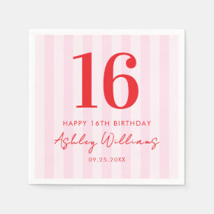 Elegant Pink Red Modern 16th Birthday Napkin