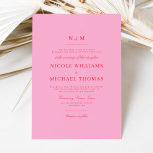 Elegant Pink Red Monogram Classic Wedding Invitation
