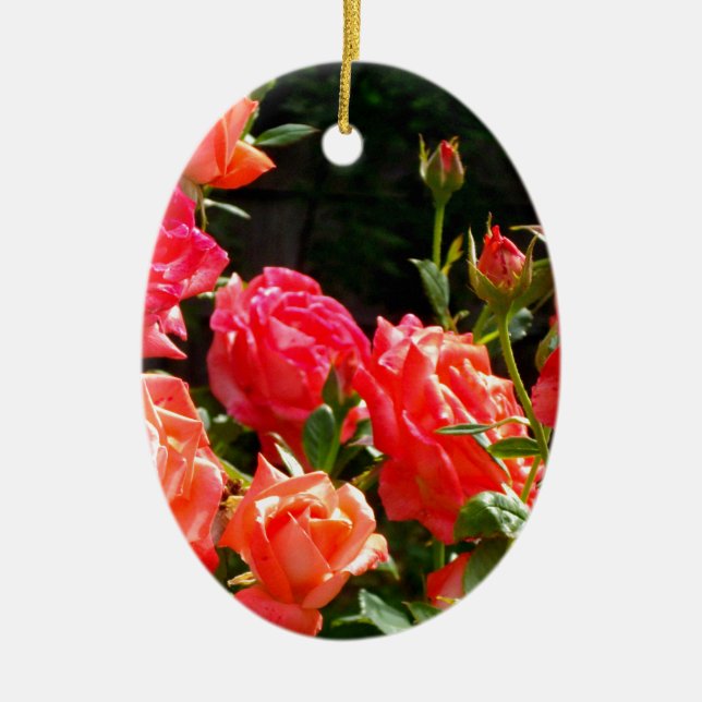 Elegant pink red orange floral roses ceramic tree decoration (Front)