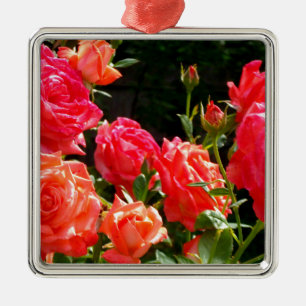 Elegant pink red orange floral roses metal tree decoration