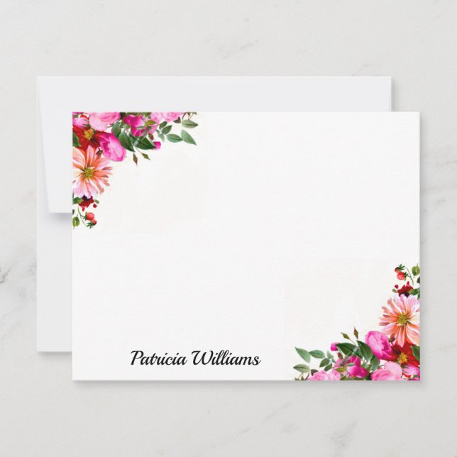 Elegant Pink Red Rose And Peach Dahlia Flower Card (Front)
