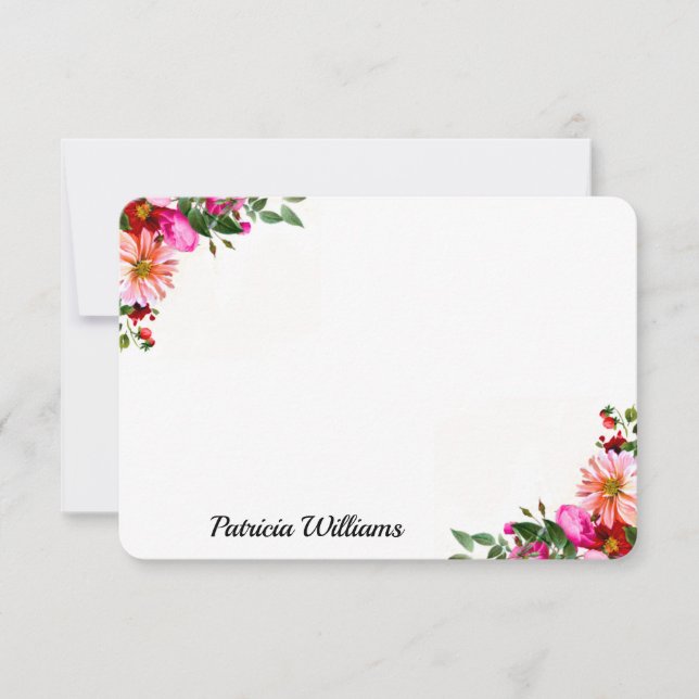 Elegant Pink Red Rose And Peach Dahlia Flower Card (Front)