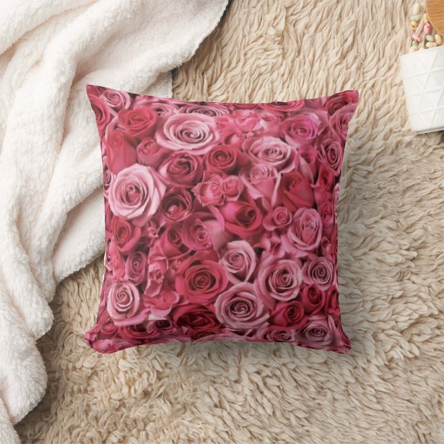 Elegant Pink Red Rose Bouquet Throw Pillow  (Creator Uploaded)