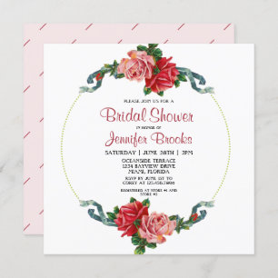 Elegant Pink & Red Rose Floral Bridal Shower Invitation