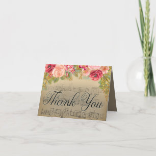 Elegant Pink Red Roses Music Piano Teacher Thank You Card