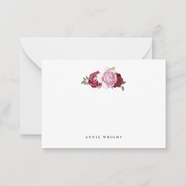 Elegant Pink Red Roses Personalised Stationery Card (Front)