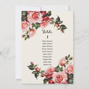 Elegant pink red roses wedding seating chart card