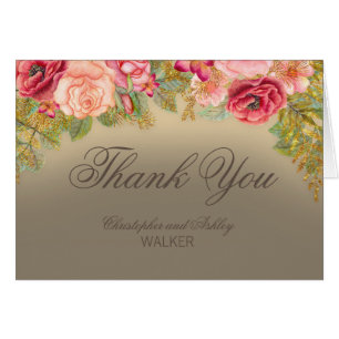Elegant Pink Red Roses Wedding Thank You